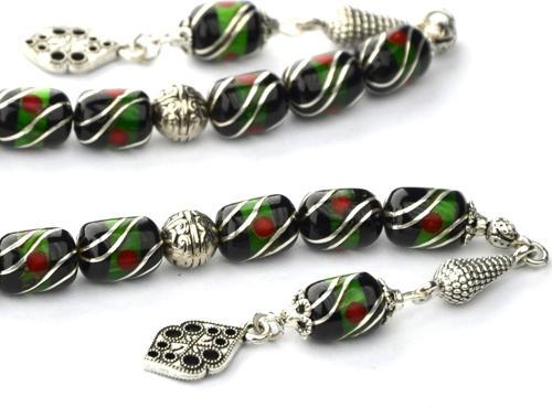 Kapsül Model Çift Çeşmi İşleme Galalith ve Oltu Taşı Zaza Tespih