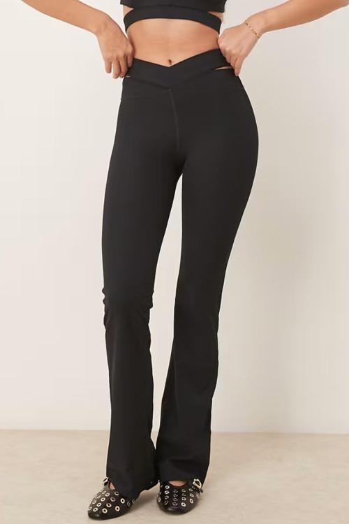 Training Zenvy Dri Fit Ribbed Cut Out High Rise Flares Black Kadın Yüksek Bel Eşofman Altı Siyah