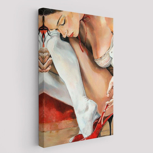 Kırmızı Ayakkabılarını Giyen Sexi Kadın Duvar Tablosu-6311