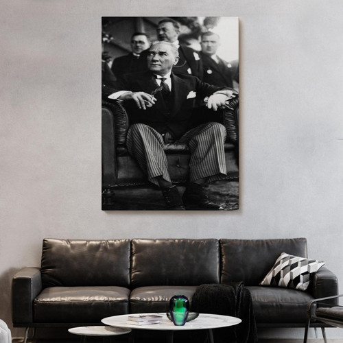 Atatürk Portre Tablosu Mustafa Kemal Atatürk Dikdörtgen Dekoratif Kanvas Tablo-Cş-71