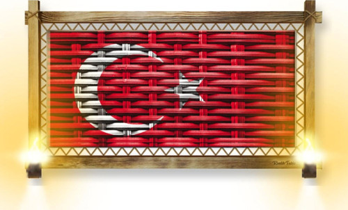 Rustik Işıklı Türk Bayrağı Kanvas Rustik Tablo O