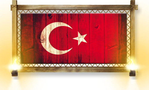 Rustik Işıklı Türk Bayrağı Kanvas Rustik Tablo O