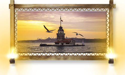 Rustik Işıklı Kız Kulesi Kanvas Rustik Tablo K