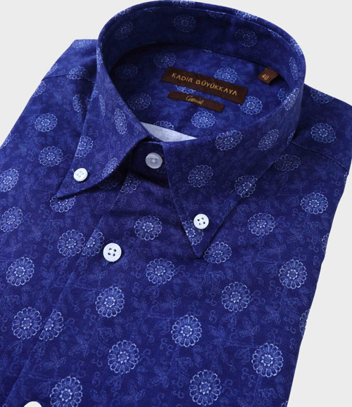 %100 Pamuk Slim Fit Yaka Düğmeli Erkek Gömlek-KAW4631S