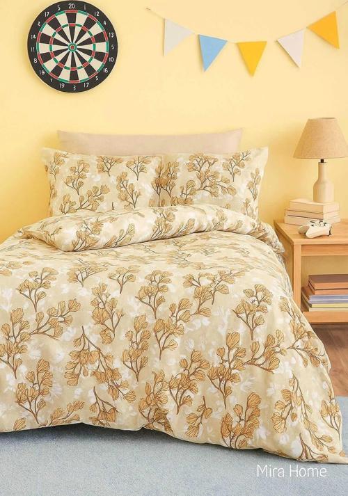 Sarı Yaprak Desenli Pamuklu Tek Kişilik Nevresim Takımı