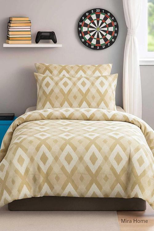 Zigzag Desenli Sarı Pamuklu Tek Kişilik Nevresim Takımı