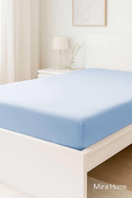 Çift Kişilik Düz Penye  %100 Pamuklu Lastikli Çarşaf 200X200 Cm Battal  Boy Newsheet Mavi