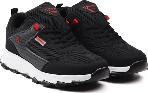 Erkek Siyah Kırmızı Spor Ayakkabı Rahat Yürüyüş Koşu Günlük Sneaker Bağcıklı Hafif Taban