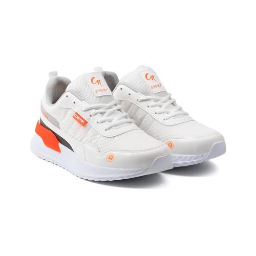 Erkek Beyaz Oranj Spor Ayakkabı Rahat Yürüyüş Koşu Günlük Sneaker Bağcıklı Hafif Taban