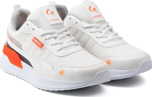 Erkek Beyaz Oranj Spor Ayakkabı Rahat Yürüyüş Koşu Günlük Sneaker Bağcıklı Hafif Taban