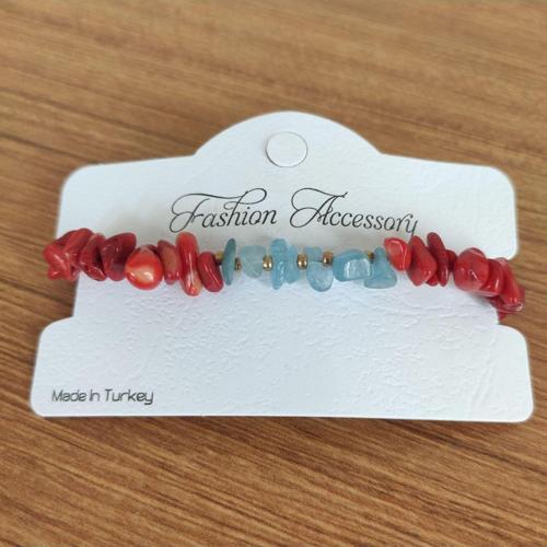 Kırmızı Mercan & Akuamarin Doğal Taş El Yapımı Bileklik