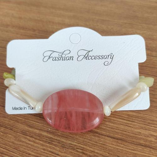 Pembe Kuvars Gül Taşı & Sedef Yan Taşlı El Yapımı Bileklik - 1043