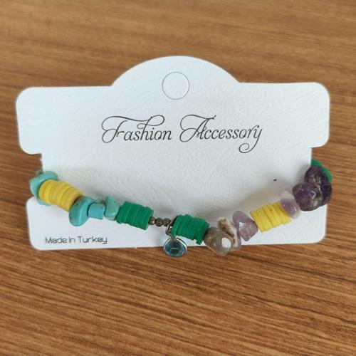 Turkuaz Taş Çipleri ve Renkli Heishi Boncuk Bileklik - 12589