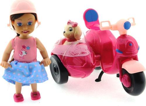 Cute Doll Mini Bebek ve Köpekli Mor Motorsiklet Kız Erkek Çocuk Oyuncak Eğitici Oyuncaklar