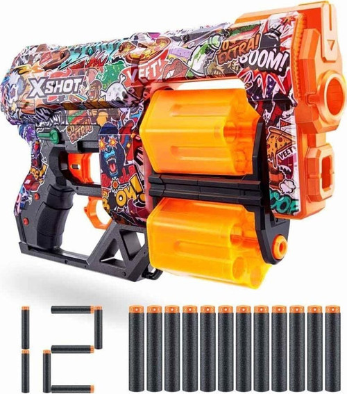 X-Shot Skins Dread 12 Mermili Sünger Dart Atan Silah 31cm Kız Erkek Çocuk Oyuncak Eğitici Oyuncaklar