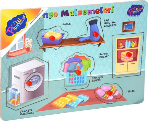 Ahşap Tutmalı Banyo Malzemeleri Puzzle Kız Erkek Çocuk Oyuncak Eğitici Oyuncaklar