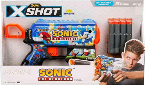 36648 X-Shot Skins Flux Sonic The Hedgehog 8 Mermili Sünger Dart Atan Silah 21cm Kız Erkek Çocuk Oyu