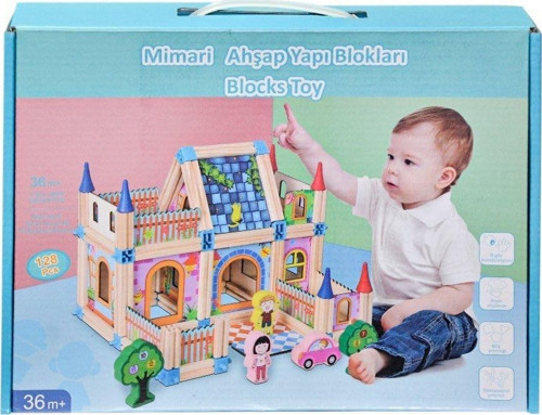 KZL-2102102 Ahşap Mimari Yapı Blokları 128 Parça Kız Erkek Çocuk Oyuncak Eğitici Oyuncaklar