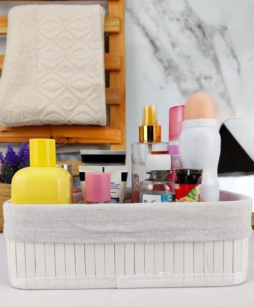 Bambu Çok Amaçlı Saklama Kutusu Düzenleyici Küçük Boy Organizer Beyaz 25x15x8 Cm - CL-6007-4 C1-1-121