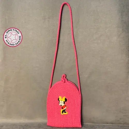 - Arzu 4080 El Örgüsü Mickey Mouse Baskılı Pembe Kız Çocuk Çapraz Çanta