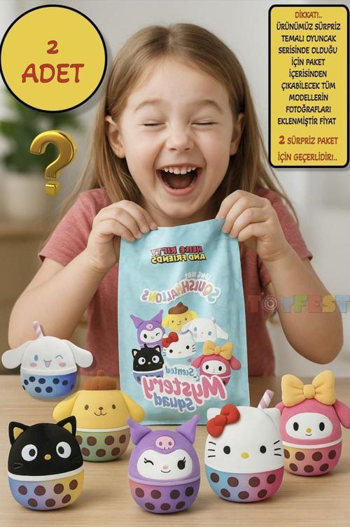 2 ADET Sürpriz Squishmallows Mystery Squad Hello Kitty ve Arkadaşları Temalı Sürpriz Paket - 13 CM