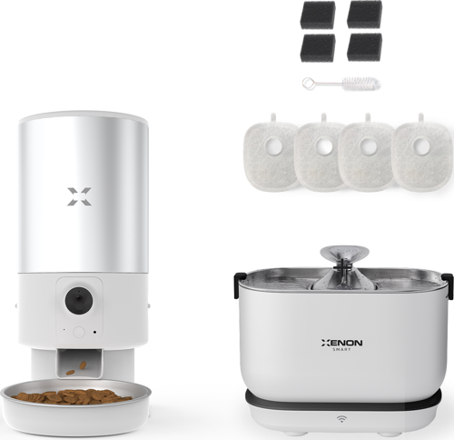 Akıllı 5LT Çelik Hazneli Mama Kabı Akıllı Otomatik Şarj Edilebilir Bataryalı Su Pınarı ve Yedek Filtre 3'lü Pet Seti