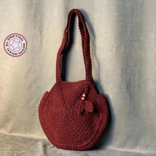 - Emine 9106 El Örgüsü Pamuk İp Altıgen Çanta -Bordo