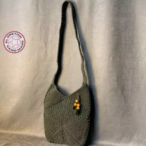 - Emine 9106 El Örgüsü Üçgen Motifli Kadın Çapraz Çanta - Haki