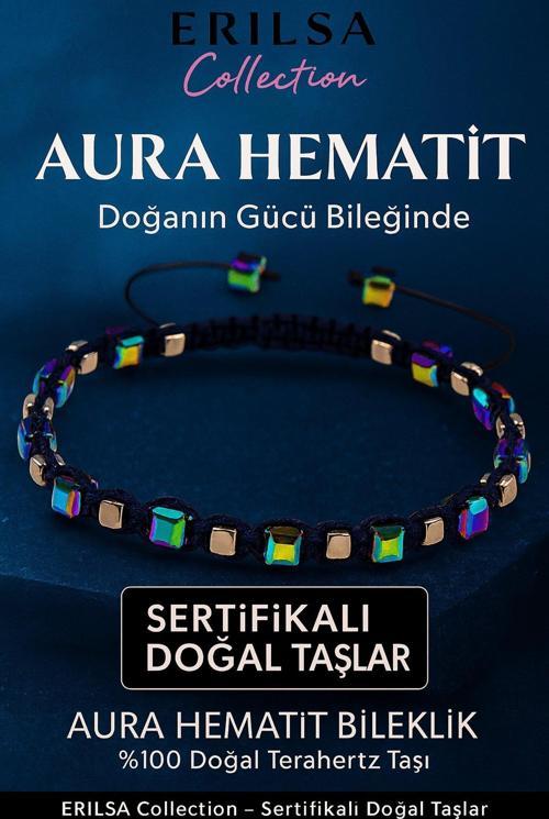Sertifikalı Küp Kesim Terahertz Aura Hematit Doğal Taş Bileklik İnce Model