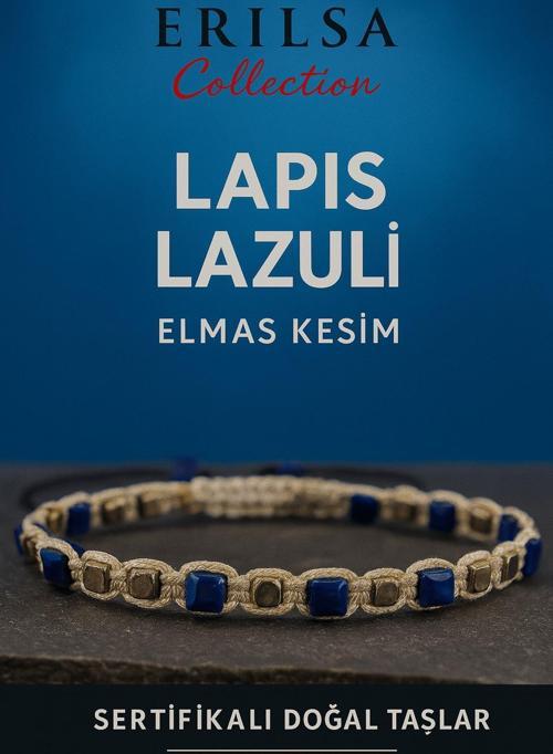 Sertifikalı Küp Kesim Terahertz - Lapis Lazuli Doğal Taş Bileklik - İnce Model