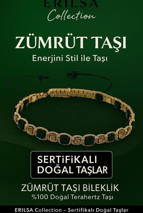 Sertifikalı Küp Kesim Terahertz - Zümrüt Doğal Taş Bileklik - İnce Model