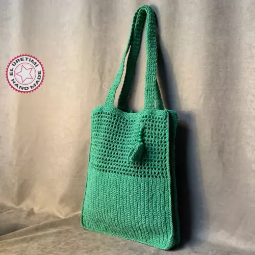 - Emine 9106 El Örgüsü Yaprak Motifli Kol Çantası - Yeşil