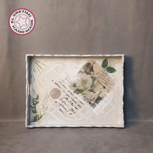 - Gülnur 8452 2485 El Yapımı Sunumluk Dekoratif Ahşap Tepsi - Gri