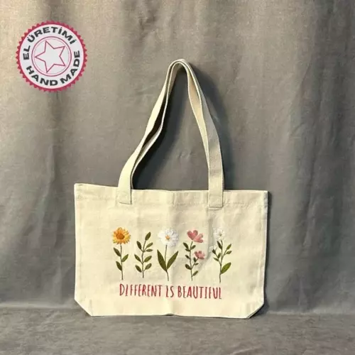 - Ülkü 1188 8862 El Yapımı Nakış İşlemeli Krem Kanvas Keten Çanta - Çiçekler