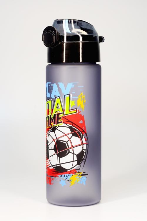 Çocuk Su Matarası Tritan Pipetli Su Şişesi Futbol Okul Suluğu Pipetli BPA'sız 550 mL Gri T0101