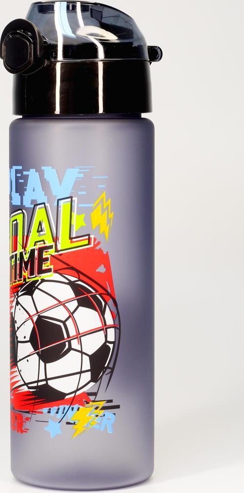 Çocuk Su Matarası Tritan Pipetli Su Şişesi Futbol Okul Suluğu Pipetli BPA'sız 550 mL Gri T0101