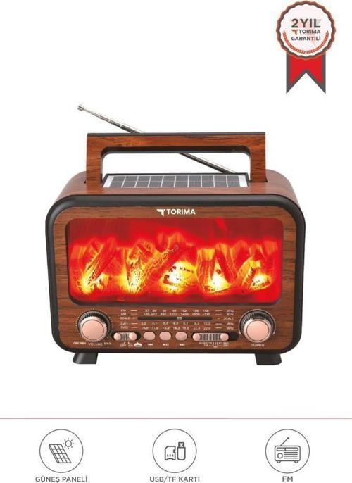 D72 Açık Kahve Nostalji Kablosuz Speaker Bluetooth Hoparlör Radyo Solar Panelli