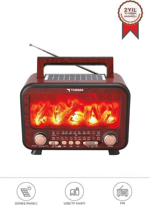 D72 Kırmızı Ahşap Nostalji Kablosuz Speaker Bluetooth Hoparlör Radyo Solar Panelli