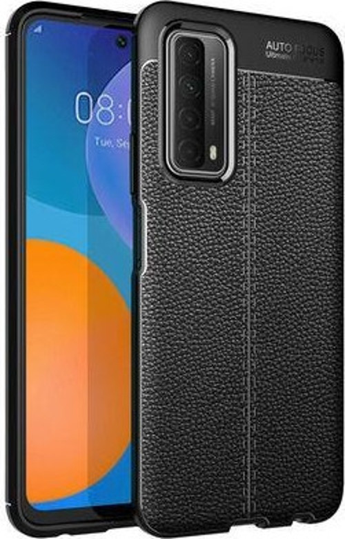 Huawei P Smart 2021 Kılıf Zore Deri Görünümlü Kamera Korumalı Silikon Kılıf Siyah