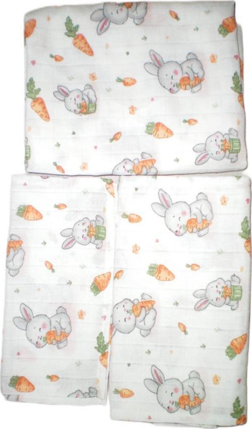 Çok Amaçlı  Müslin Bez Battaniye Set 5 Parça  Havuç Yiyen Tavşan