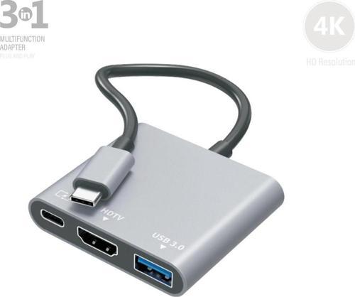 X-Hub 3 In 1 Type-c To Hdmi Usb 3.0 Dönüştürücü Çoğaltıcı Adaptör Macbook Pro Air Xlevel