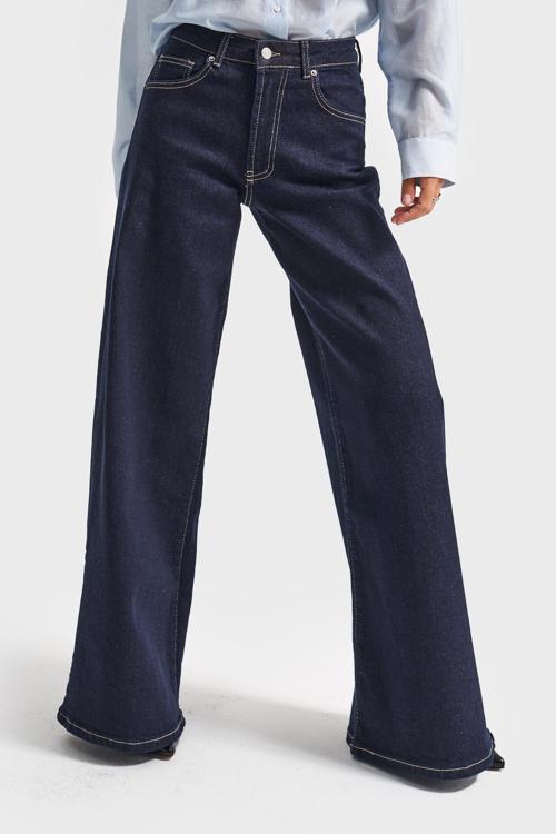 Kadın İndigo Renk 7w5-50 LYL36 Palazzo Fit Esnek Kumaş İç Boy 80cm Denim Jean