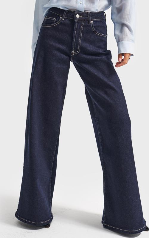 Kadın İndigo Renk 7w5-50 LYL36 Palazzo Fit Esnek Kumaş İç Boy 80cm Denim Jean