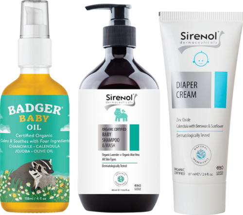 Bebek Yağı ve Sirenol Organik Pişik Kremi, Bebek Şampuanı Set
