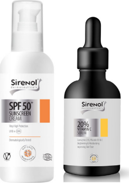 Leke Karşıtı, Aydınlatıcı, Cilt Tonu Eşitleyici C Serum ve Güneş Kremi SPF50 Set