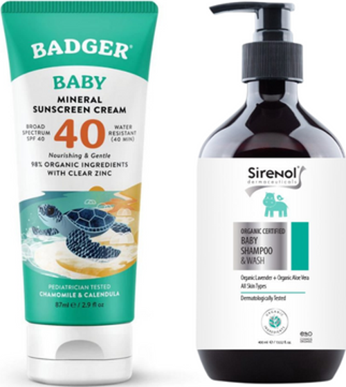 Bebek Güneş Kremi SPF40 ve Sirenol Organik Bebek Şampuanı Set 87 mL / 400 mL