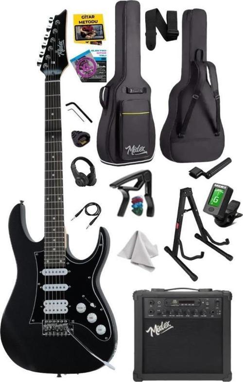 RPH-320BK-25AMP Siyah Renk Super Strat Kasa HSS 25W Amfili Elektro Gitar Seti