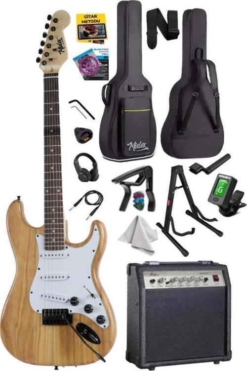RPH-320WD-30AMP Ahşap Renk Strat Kasa SSS 30W Amfili Elektro Gitar Seti