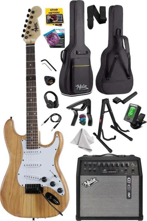 RPH-320WD-50AMP Ahşap Renk Strat Kasa SSS 50W Amfili Elektro Gitar Seti