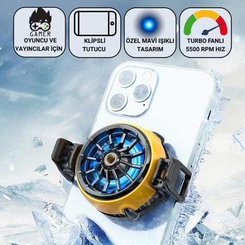 5500 RPM Turbo Fan Işıklı Klipsli Buz Etkili Telefon Soğutucu Radyatör Tüm Telefonlara Uyumlu